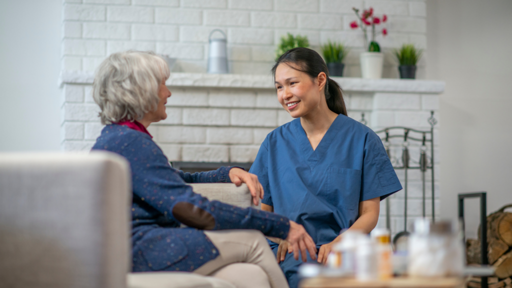 Caregiver helping a senior with daily tasks